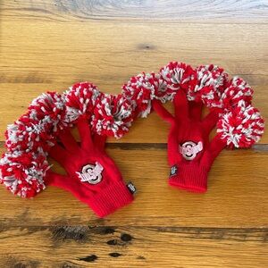 Women's Red and White Pom-Pom Gloves Ohio State OS